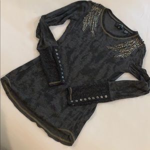 Miss Me Glitter Feather Long Sleeve Shirt